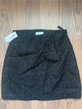 Babaton Black Tweed Mini Skirt with Gold Speck